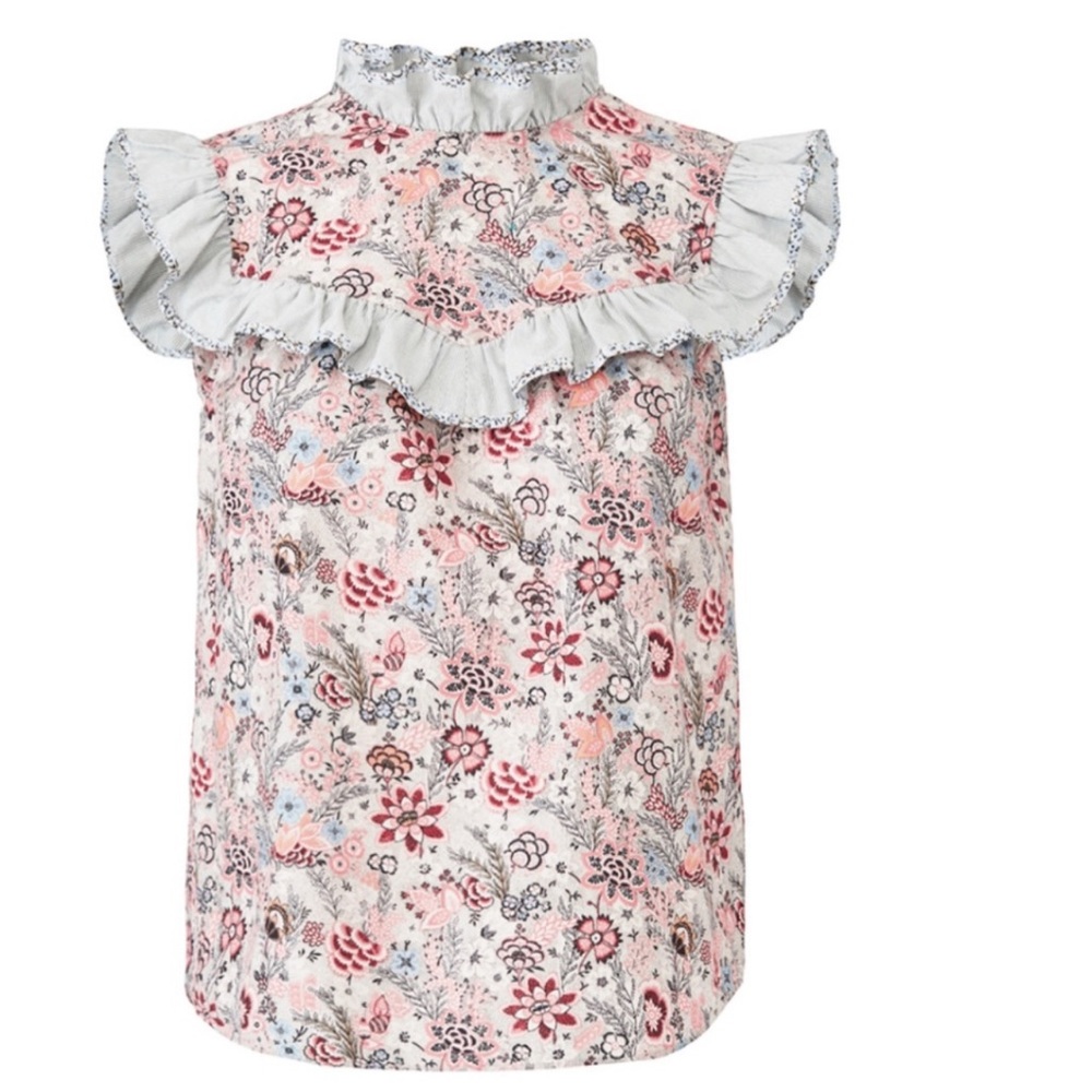 Rebecca Taylor La Vie Lotus Print Ruffle Blouse Small